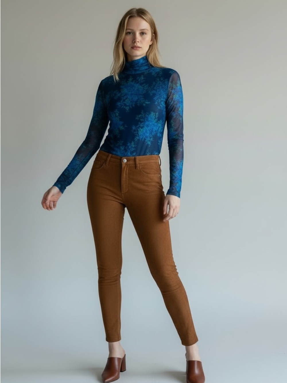 GANNI Floral Mesh Turtleneck Top